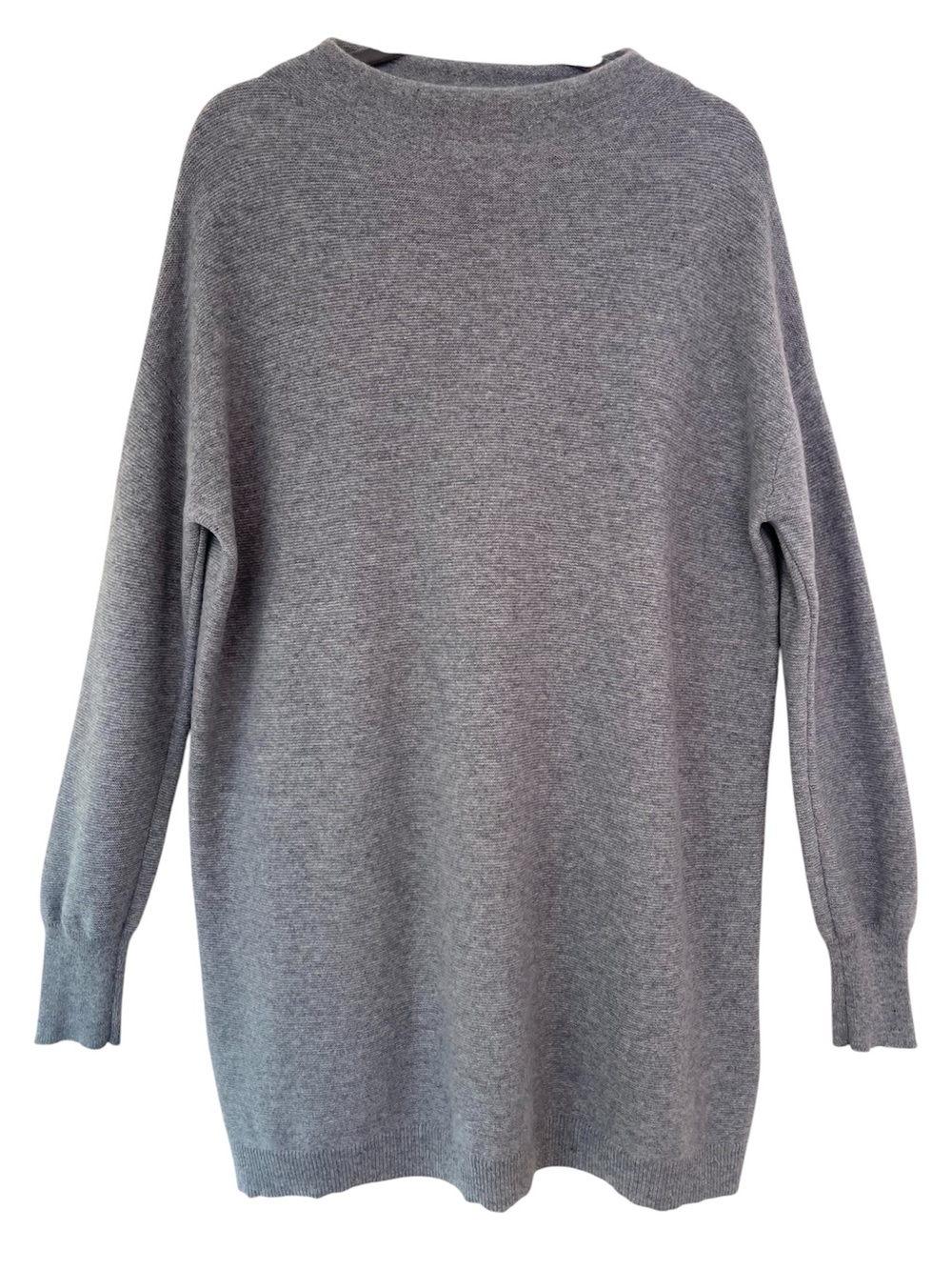 Nordstrom Cashmere Sweater Dress L Gray Canoe Neck Tunic Minimalist Luxury Fall
